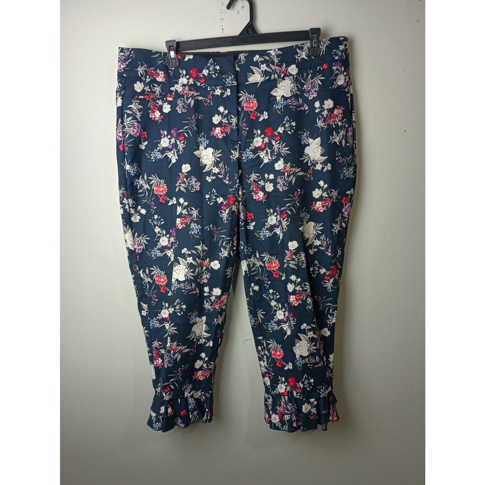 Lane Bryant Floral Pants Pull On Ruffled Hem The Allie Crop 20 Cotton Spandex